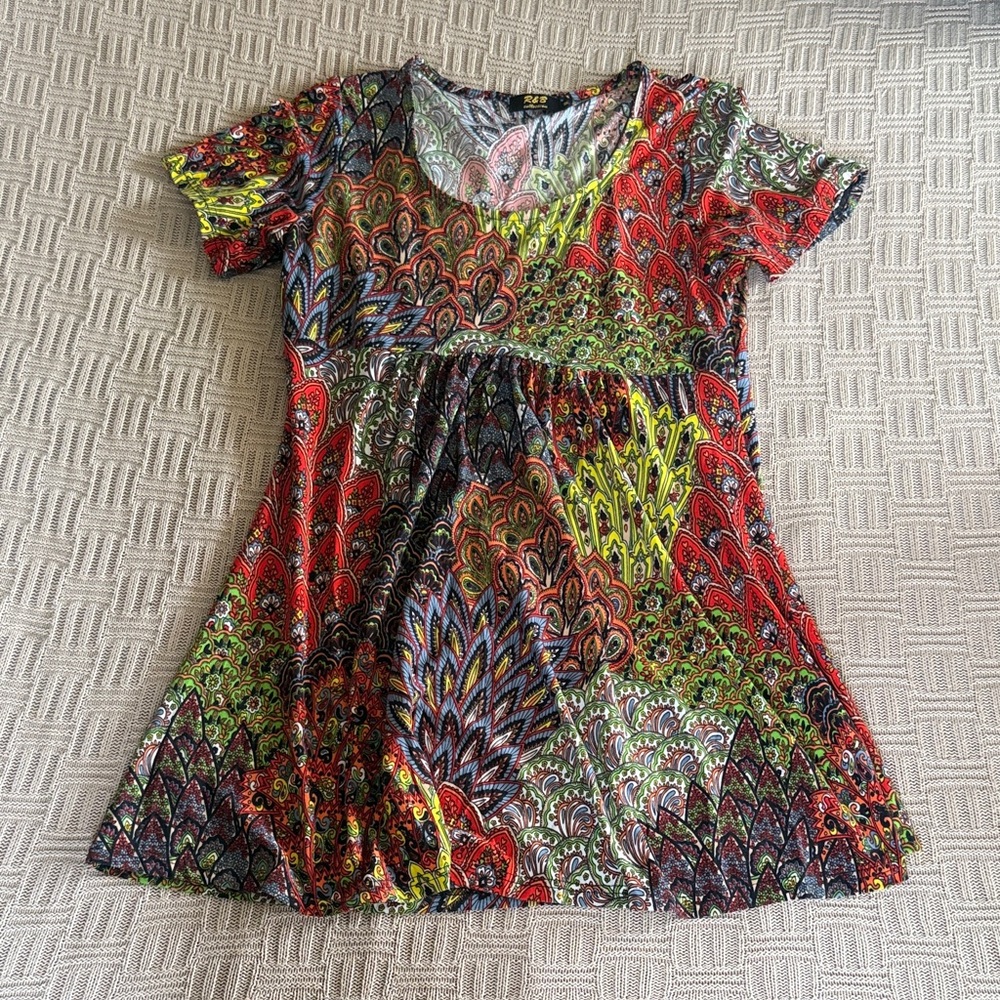 Casual Red Paisley Dress Short-Sleeve